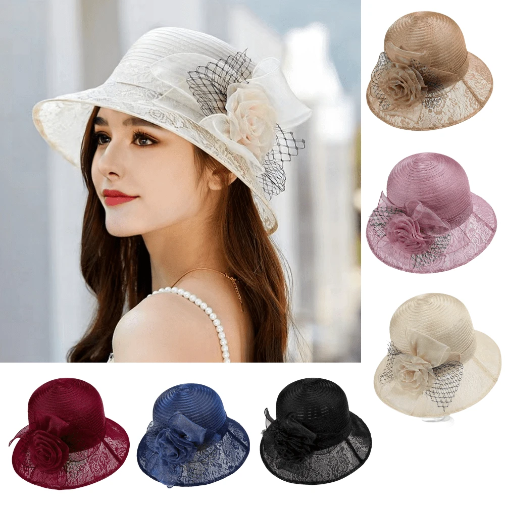 High-End Ladies' Lace Jacquard Mesh Bucket Hat With Flower Detail, Elegant & Fashionable, Suitable For Daily Wear And Travel Cowboy Hat Cowgirl Hat
