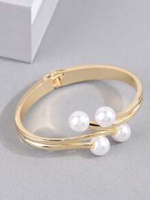 1pc Fashionable & Concise Cross Design Open Cuff Bracelet For Women - Yellow Gold - View 7