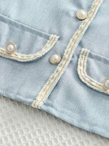 Young Girl Elegant College Style Two Pieces Set With Patchwork Ribbon Short Sleeve Top And Pleated Mini Skirt, Summer