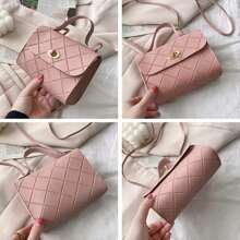 兒童迷你鑽石條紋小方包、斜挎包、肩背包、攜帶小包、時尚包 - 粉色 - 查看 2
