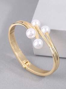 1pc Fashionable & Concise Cross Design Open Cuff Bracelet For Women - Yellow Gold - View 5