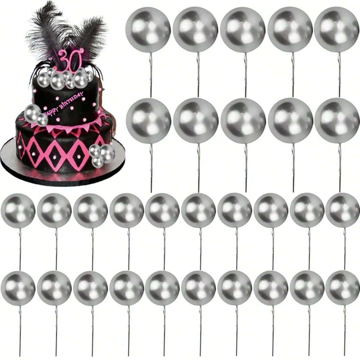 10 Pieces Of Colorful Ball Cake Decoration, Silver Ball Cake Decoration
