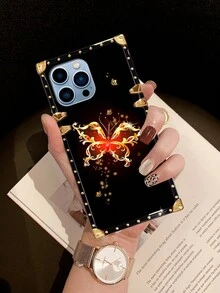 1入組蝴蝶圖案方形防摔手機殼，適用於蘋果12 Promax - 黑色 - 查看 7