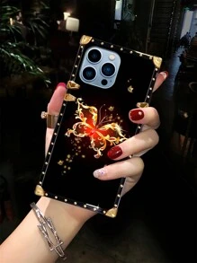 1入組蝴蝶圖案方形防摔手機殼，適用於蘋果12 Promax - 黑色 - 查看 2