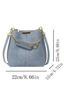CHLCBAGS 1件 (8.66in*8.66in*4.72in) 時尚女款斜挎包，金屬裝飾，可調節細肩帶，適合上班通勤、購物、約會，優雅極簡水桶包，不織布壓紋裝飾包 - 藍色 - 查看 8