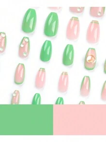 24pcs High-End European And American Style Glitter Full Diamond Ballet False Nails + 1pc Jelly Gel + 1pc Nail File - Multicolor - View 6