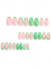 24pcs High-End European And American Style Glitter Full Diamond Ballet False Nails + 1pc Jelly Gel + 1pc Nail File - Multicolor - View 4