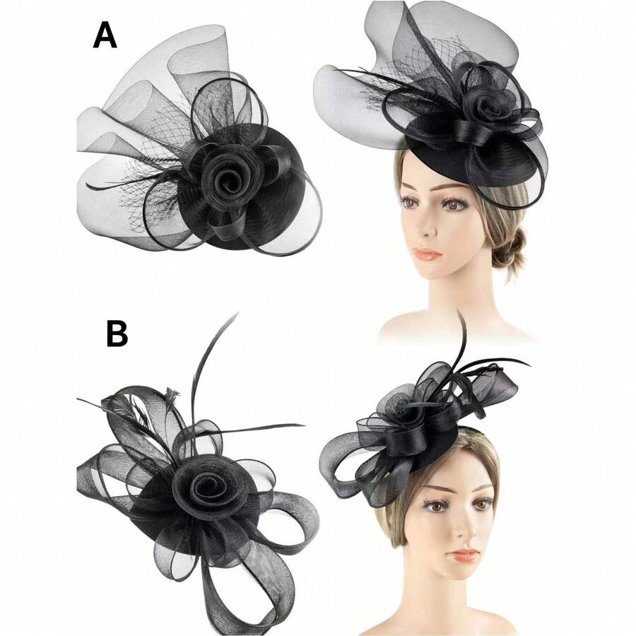 1頂女士羽毛花手工Fascinator帽，適用於狂歡節、茶會、生日、賽馬、新娘禮帽、德比帽等場合 - New style - 查看 1