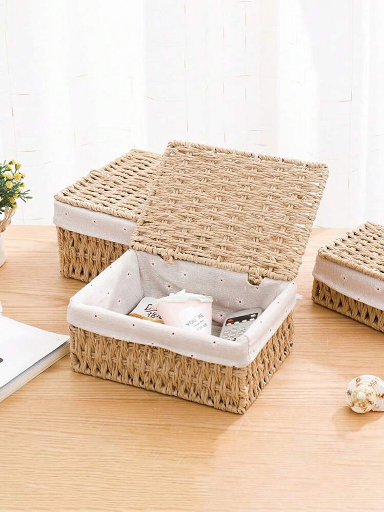 3 件/2 件/1 件带手柄手工编织篮，适用于存放化妆品、钥匙、零食、客厅、玄关、家居装饰、编织盒、家居装饰收纳篮、婚礼礼品装饰篮、秋季装饰收纳、返校用品、卧室收纳篮、节日礼品收纳篮、面部收纳篮、理想礼品篮 - 杏色 - 查看 7