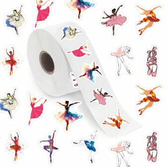 500pcs/Roll Ballet Stickers, Aesthetic 1 Inch Labels With 10 Patterns Sticker Roll For Scrapbooking Self-Adhesive Stationery Cards Envelopes, Party Supplies Rewards Motivation