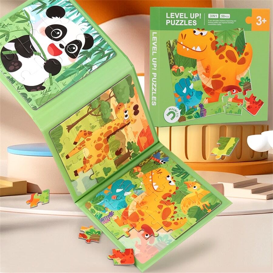 动物世界 + 交通 3 合 1 高级便携式磁性拼图书，经 Ce+Cpc+En71 认证儿童拼图、动物拼图、儿童拼图、拼图、拼图书、拼图、动物拼图、拼图>纸、儿童玩具、儿童拼图、儿童拼图>纸、拼图成人