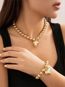 2 cái/bộ Đúng mốt & Thanh lịch Phong cách ins Ngọc trai Giả & Love Hình trái tim Dây chuyền Và Bộ vòng đeo tay Đối với phụ nữ , Thích hợp Đối với Mặc hàng ngày - Vàng - Xem 6