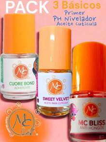 PACK 3 Basicos PH Nivelador -Primer Adherente -Aceite Cuticula para Aplicacion de Uñas M.C. Nails - Naranja - Ver 2