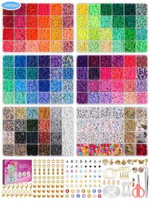 12000pcs Polymer Clay Beads Bracelet Making Kit, Preppy Friendship Flat Round Beads Jewelry Making Set With Charms And Elastic Cord, Girls' Craft Gift Set - 12000pcs - View 17