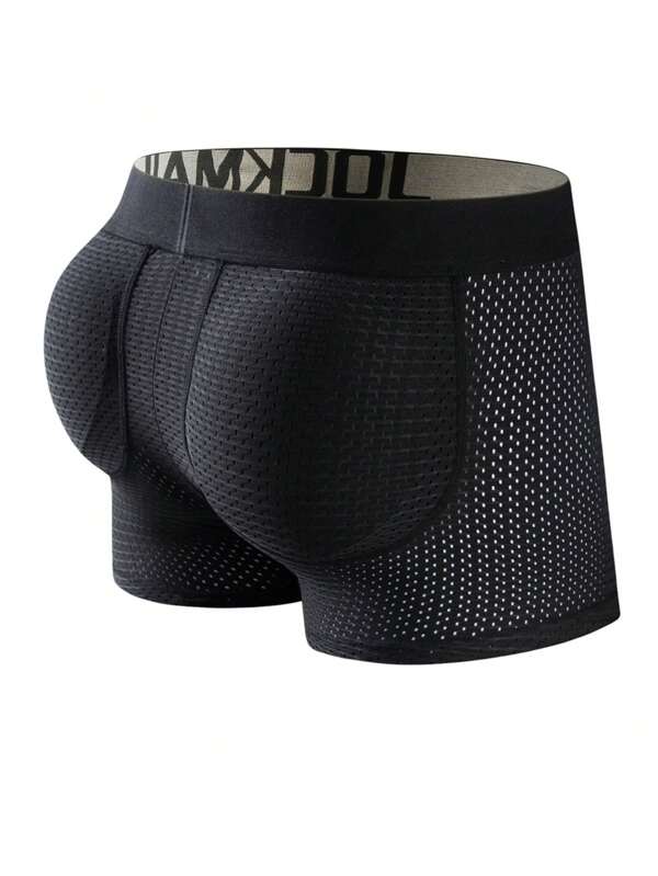 JOCKMAIL 1pc Long Mesh Buttocks Lifting Men's Boxer Briefs, Sponge Padded, Flat Angle, Fake Butt