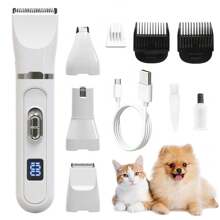 Dog Shaver Clippers 4 In 1 Dog Grooming Kit Clippers Electric Pet Hair Trimmer Low Noise Pet Shaver USB Rechargeable Pet Clippers For Small & Medium Dogs Cats