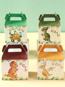 8件恐龙图案手持礼盒（附动物形状贴纸）、方底礼品袋、恐龙手持糕点盒、节日生日派对礼品用品、包装盒 - 彩色 - 查看 2