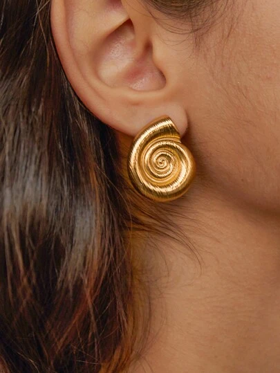 Uworld 1 đôi Mạ vàng 18K Thép không gỉ Xoắn ốc Hoa tai Với Phù hợp Nhẫn Đối với phụ nữ , Hoàn hảo Cho bữa tiệc Mặc