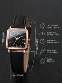 Women's Leather Strap Fashion Simple Square Dial With Numerals Quartz Watch (2pcs/Set) As A Gift For Students Returning To School
