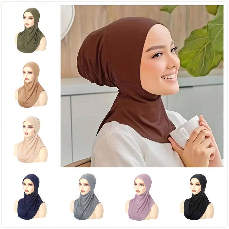 Plain Inner Cap Head Scarf With Elastic Neck Cover And Head Wrap For Women - Multicolor - View 1