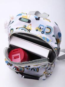 兒童背包卡通挖掘機和工程車印花學校書包,適用於3-6歲男女生,幼兒園、小學和初中 - 彩色 - 查看 3