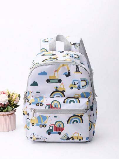 兒童背包卡通挖掘機和工程車印花學校書包,適用於3-6歲男女生,幼兒園、小學和初中