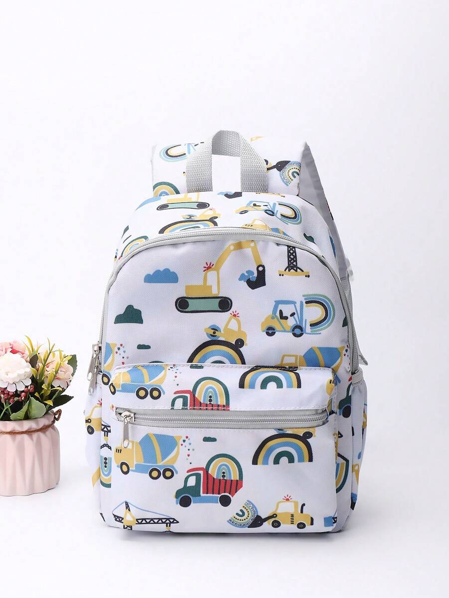 兒童背包卡通挖掘機和工程車印花學校書包,適用於3-6歲男女生,幼兒園、小學和初中 - 彩色 - 查看 1