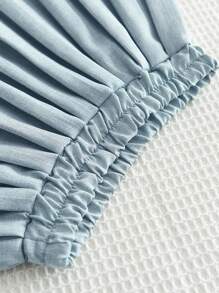 Young Girl Elegant College Style Two Pieces Set With Patchwork Ribbon Short Sleeve Top And Pleated Mini Skirt, Summer