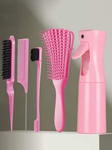 Juego de cepillo de cabello con peine para peinado que incluye 1 botella de spray de 200ml, cepillos desenredantes para mujeres, hombres y niños con cabello rizado, que incluye: 1 cepillo doble cara, 1 cepillo de cerdas, 1 peine de púas