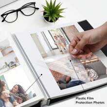 1入組28x27cm自粘相簿,帶窗口,包含40頁雙面亞麻底紋剪貼簿和金屬筆,適用於嬰兒、婚禮和家庭紀念相本diy - 黑色 - 查看 4