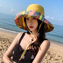 Mũ rộng vành hai mặt thời trang xuân hè dành cho nữ, Mũ chống nắng ngoài trời - mũ nồi vải in hoa - Xem 9