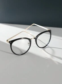 1副女士黑色金属学院风休闲透明镜片眼镜，适合婚礼季和日常通勤佩戴 - 黑色 - 查看 8