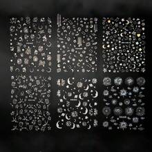 6入組日系風格指甲貼紙,玫瑰金激光銀金月亮星星圖案,diy指甲裝飾 - 彩色 - 查看 5