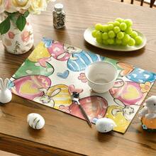 4入組蛋,兔子,花,心形復活節餐墊套裝,12x18英寸季節性春季餐桌墊,適用於聚會廚房用餐裝飾 - 彩色 - 查看 3