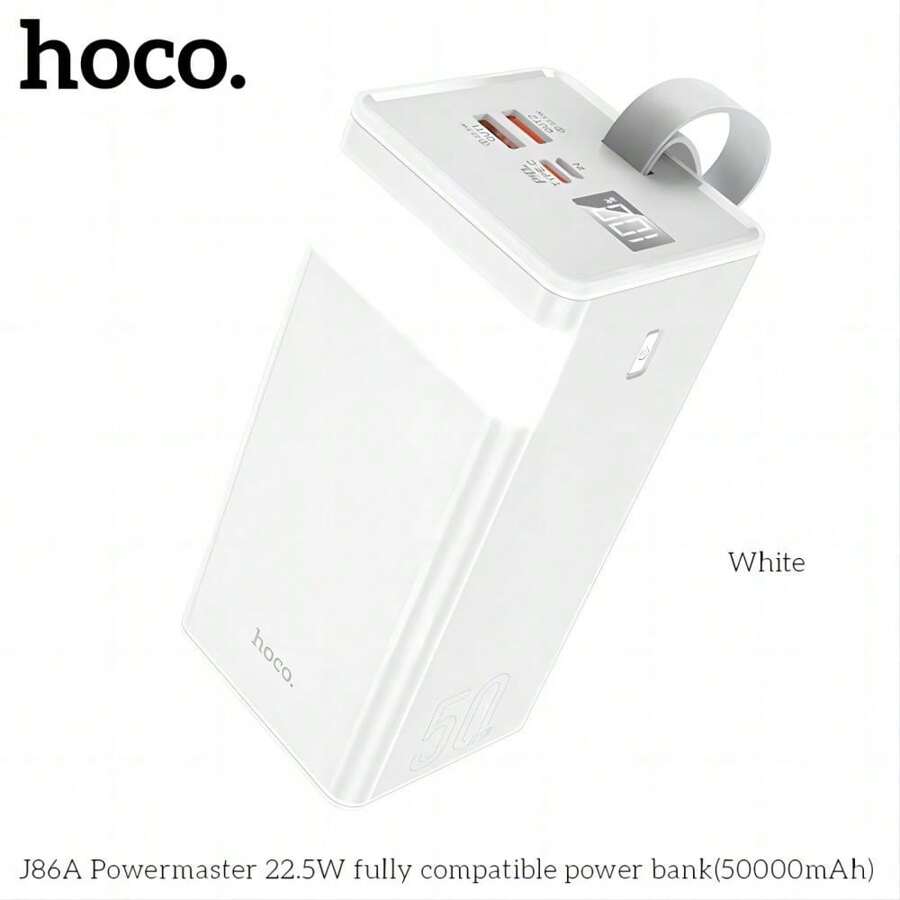 HOCO J86A Power Bank 50000mAh Super Large Capacity Battery, With LED Table Lamp, Digital Display, QC3.0, PD20W - trắng - Xem 1