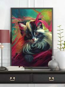 5d寫有貓的鑽石畫,全鑽圓形,diy馬賽克家居裝飾,創意藝術刺繡,牆面裝飾 - 彩色 - 查看 4