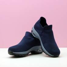 Women's Slip-On Breathable Leg Warmers Sneakers, Casual Athletic Sock Shoes For Dancing - Blue - View 6