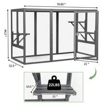 Wooden Cat House, Catio Outdoor Cat Enclosure, Large Cat Cage With 3 Platforms, Door And Asphalt Roof - Dark Grey - View 4