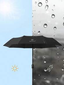 1pc 8-Rib Classic Black Uv Protection Automatic Umbrella For Both Sunny And Rainy Days, Portable Folding Sunshade Parasol, Black - Black - View 11