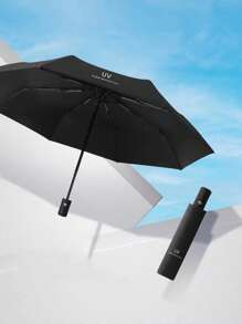 1pc 8-Rib Classic Black Uv Protection Automatic Umbrella For Both Sunny And Rainy Days, Portable Folding Sunshade Parasol, Black - Black - View 10