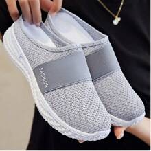 Của phụ nữ Mùa hè Ngoài trời Con la , Màu thuần Guốc Với Dày & Đế mềm , Thoáng khí - Xám - Xem 2