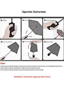 1pc 8-Rib Classic Black Uv Protection Automatic Umbrella For Both Sunny And Rainy Days, Portable Folding Sunshade Parasol, Black - Black - View 2