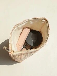 时尚便携小化妆包，高品质盥洗包，大容量化妆品收纳袋，可收纳口红、化妆品、化妆工具、零钱包、钥匙扣、轻便化妆包、女性卫生旅行套装 - 香檳色 - 查看 8