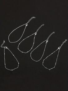 5pcs/Set Simple Stacking Beaded Anklet For Women's Elegant Foot Jewelry, Suitable For Beach Party - Silver - View 5