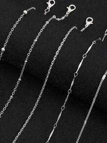 5pcs/Set Simple Stacking Beaded Anklet For Women's Elegant Foot Jewelry, Suitable For Beach Party - Silver - View 4