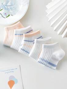 5 Dễ thương Tím & Đỏ  Sọc Phong cách Học viện Toàn trận Của phụ nữ Tất mắt cá chân - Nhiều màu - Xem 3