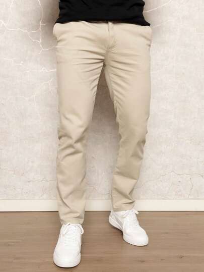 Calça De Sarja Masculina Bege Bolso Embutido Linha Premium