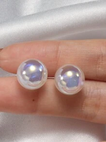 1 đôi Bông tai ngọc trai giả công chúa nàng tiên cá bằng bạc 925, có hạt bong bóng cầu vồng, khuyên tai bạc nữ, thiết kế thích hợp, tinh tế, mộng mơ, thanh lịch và ngọt ngào, bông tai lớn tròn hoàn hảo. Ngày lễ - Bạc - Xem 1