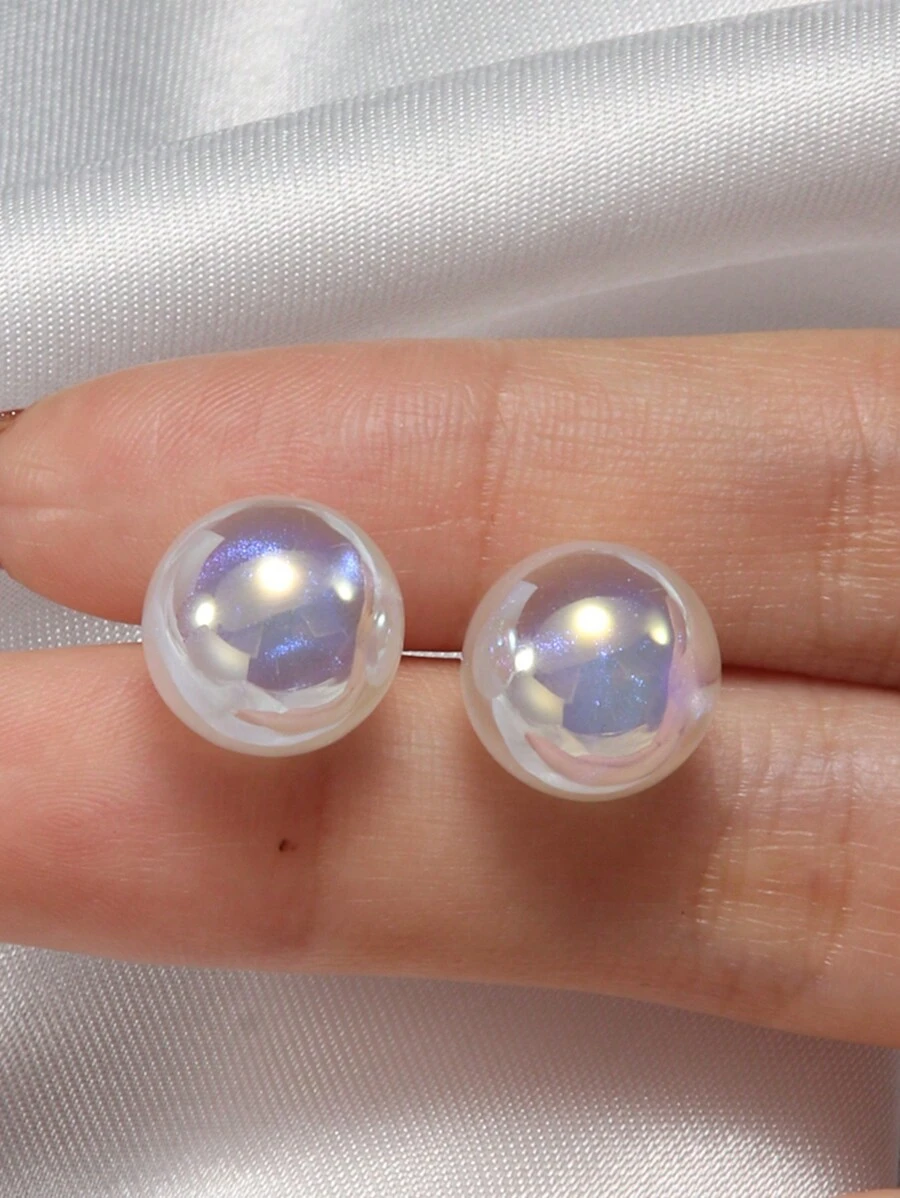 1 đôi Bông tai ngọc trai giả công chúa nàng tiên cá bằng bạc 925, có hạt bong bóng cầu vồng, khuyên tai bạc nữ, thiết kế thích hợp, tinh tế, mộng mơ, thanh lịch và ngọt ngào, bông tai lớn tròn hoàn hảo. Ngày lễ - Bạc - Xem 1