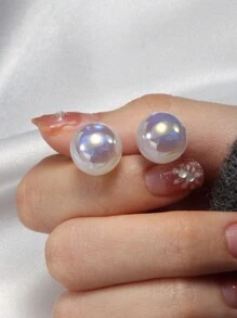 1 đôi Bông tai ngọc trai giả công chúa nàng tiên cá bằng bạc 925, có hạt bong bóng cầu vồng, khuyên tai bạc nữ, thiết kế thích hợp, tinh tế, mộng mơ, thanh lịch và ngọt ngào, bông tai lớn tròn hoàn hảo. Ngày lễ - Bạc - Xem 2